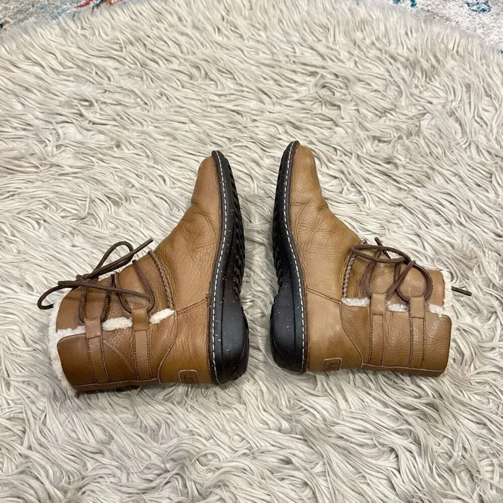 UGG Caspia 1932 Tan Leather Lace Up Ankle Sheepskin Warm Boots Womens Sz 8